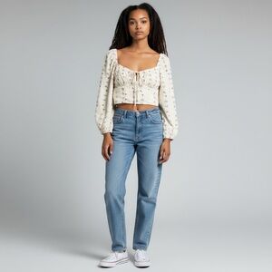 wild fable Milkmaid Top Size M Ivory Cream Purple Floral Cottagecore Boho